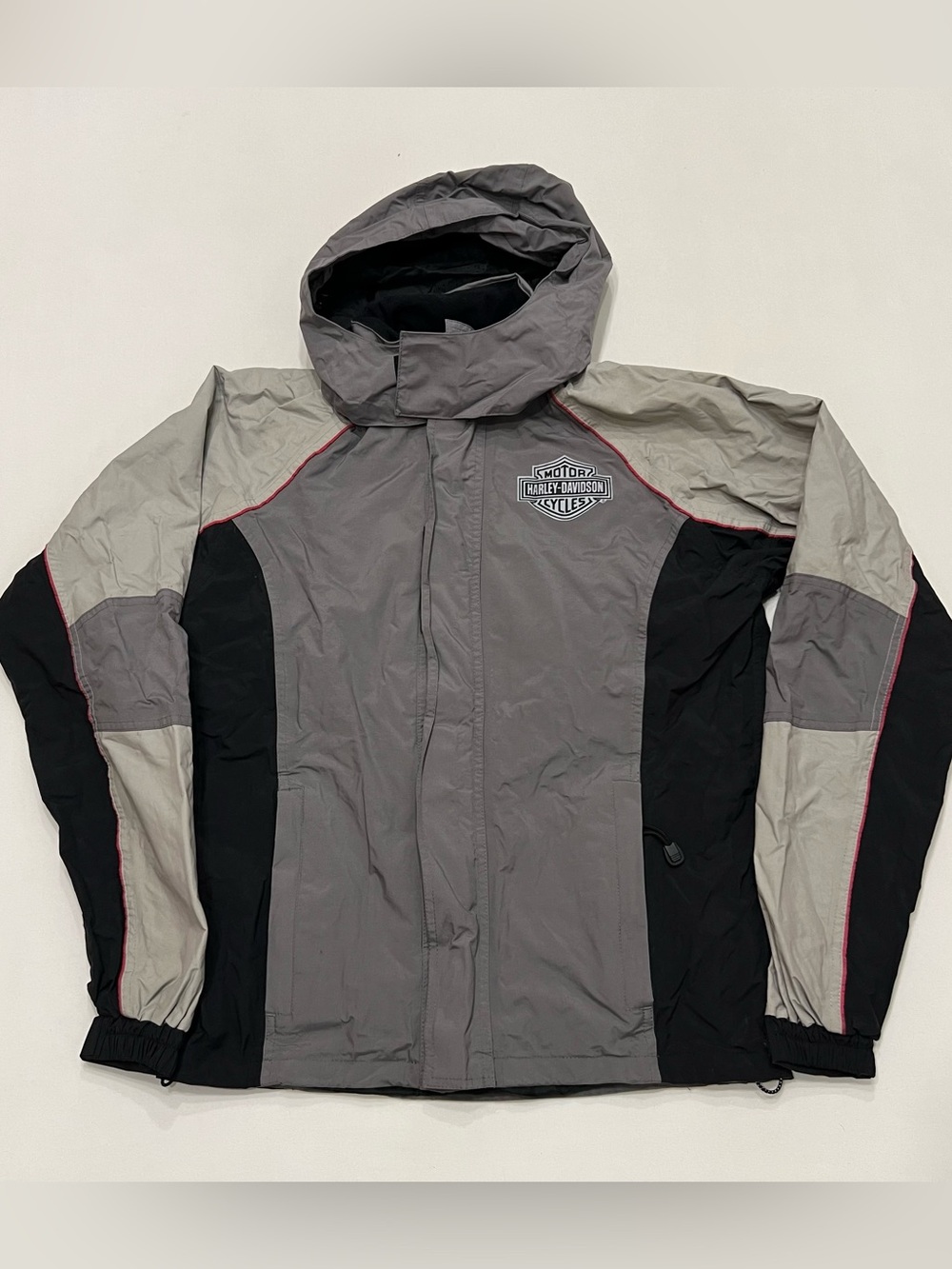 Vintage Y2K Harley Davidson Motorcycle Hooded Windbreaker Rain Jacket Eagle Logo